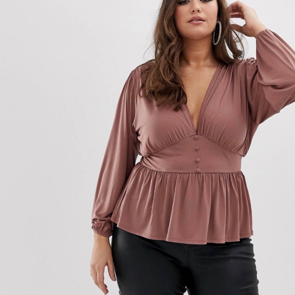 COPY - ASOS CURVE top with balloon sleeve & corset waist